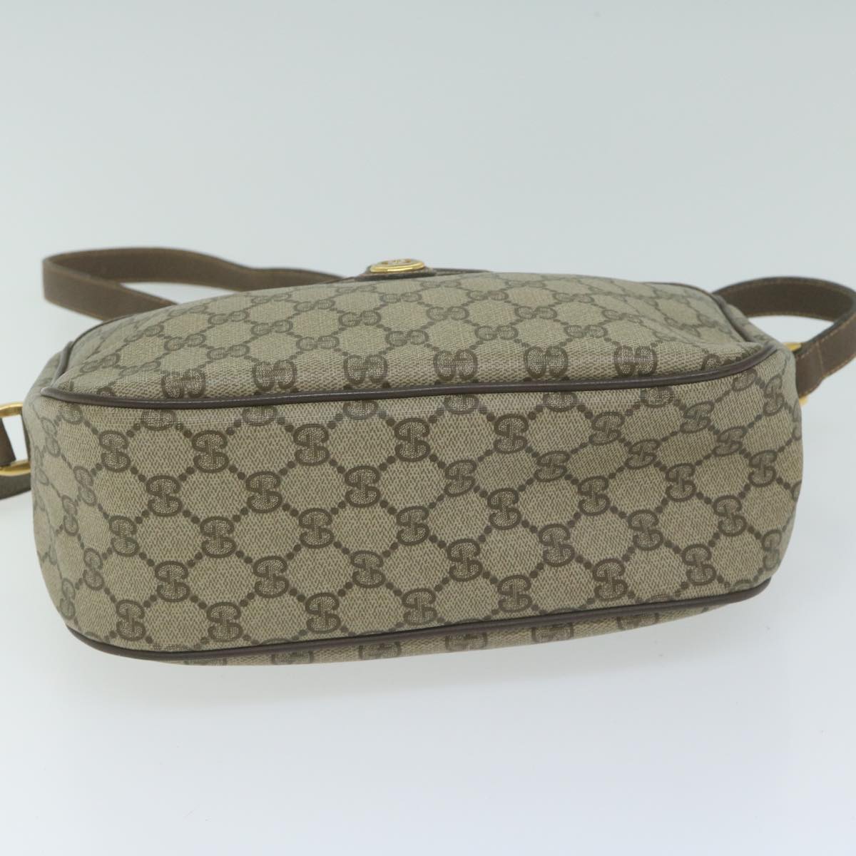 GUCCI GG Canvas Web Sherry Line Shoulder Bag PVC Beige Green Red Auth yk10468