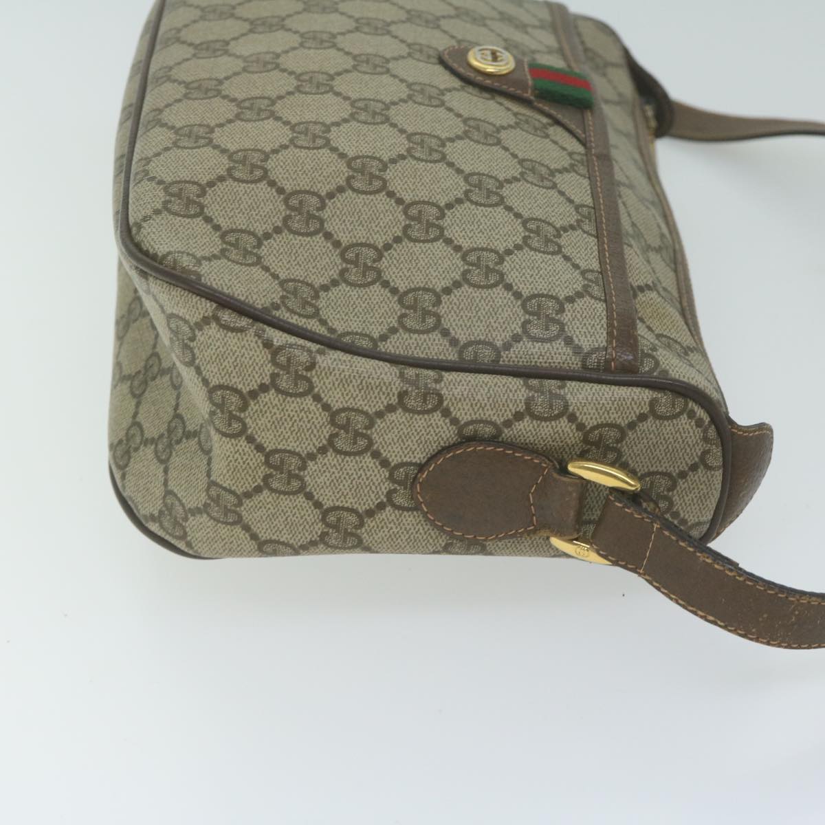 GUCCI GG Canvas Web Sherry Line Shoulder Bag PVC Beige Green Red Auth yk10468