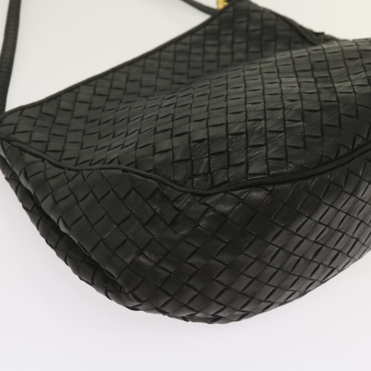 BOTTEGA VENETA INTRECCIATO Shoulder Bag Leather Black Auth yk10480