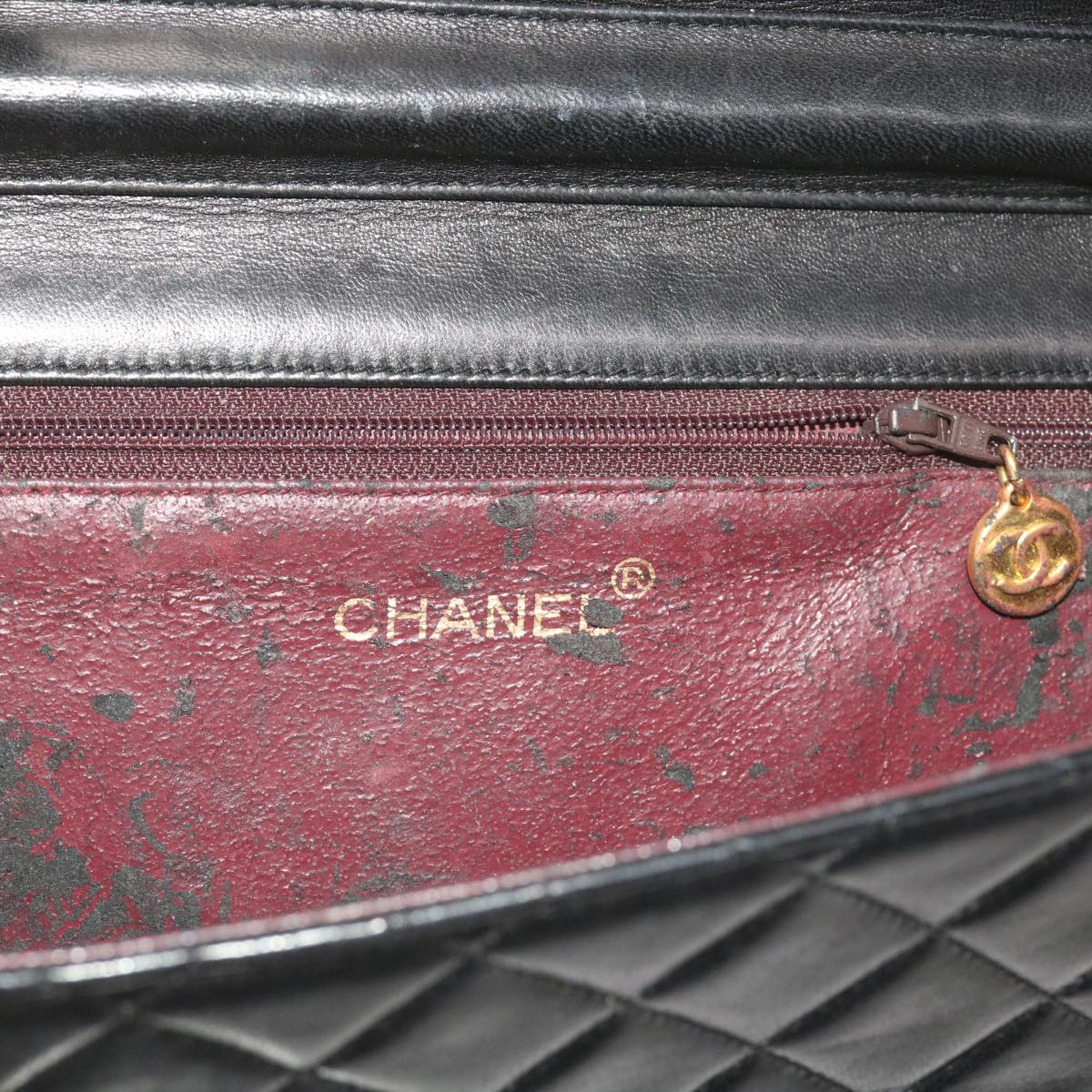 CHANEL Matelasse Chain Shoulder Bag Lamb Skin Black CC Auth yk10493