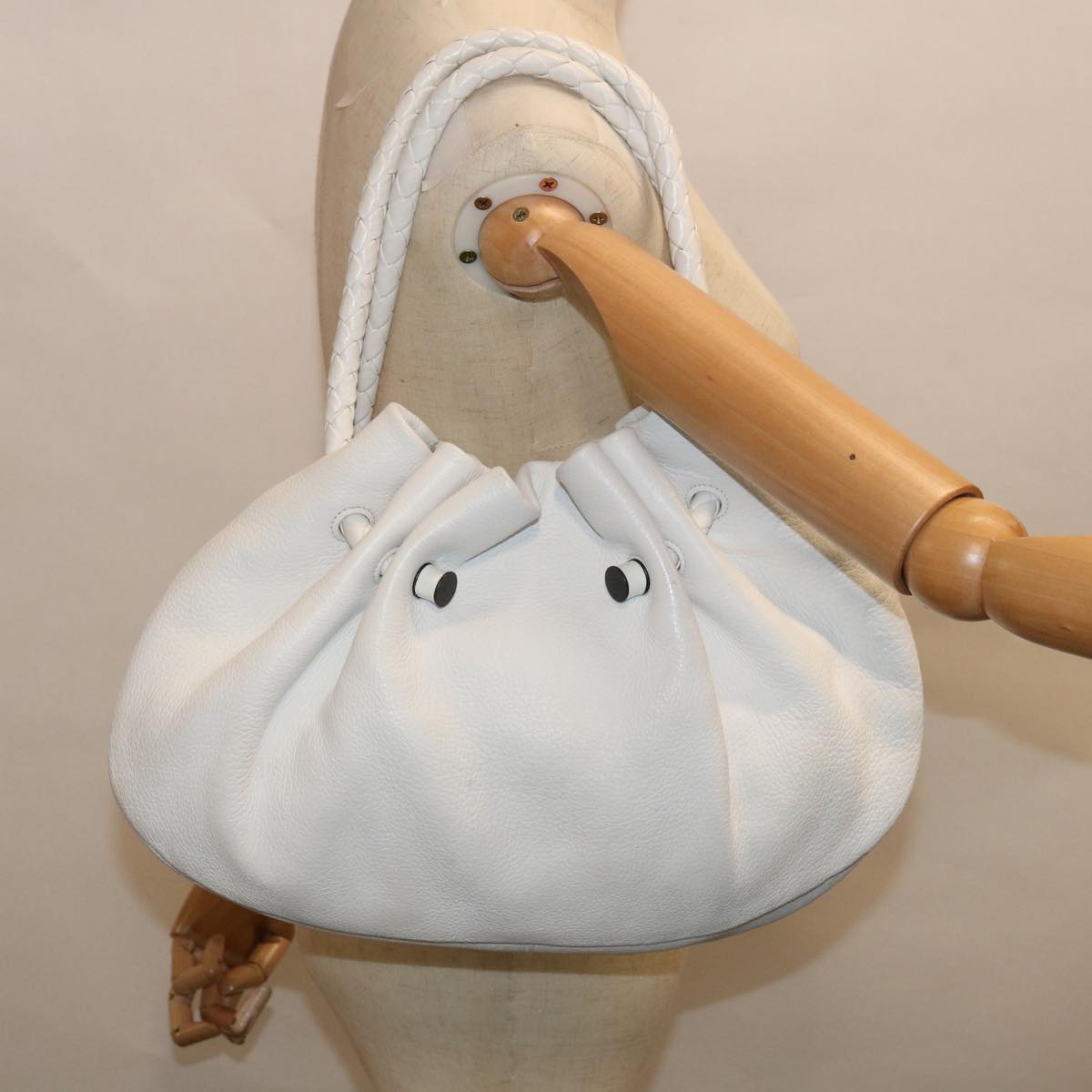BOTTEGAVENETA INTRECCIATO Hand Bag Leather White Auth yk10499