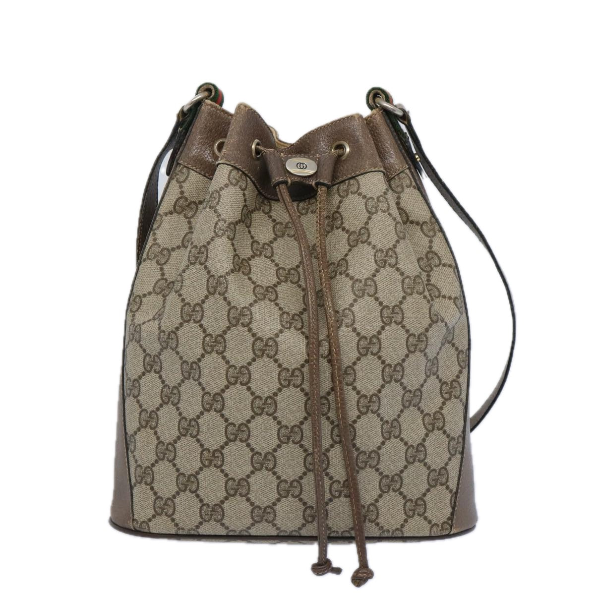 GUCCI GG Supreme Web Sherry Line Shoulder Bag Beige Green 41 02 034 Auth yk10500