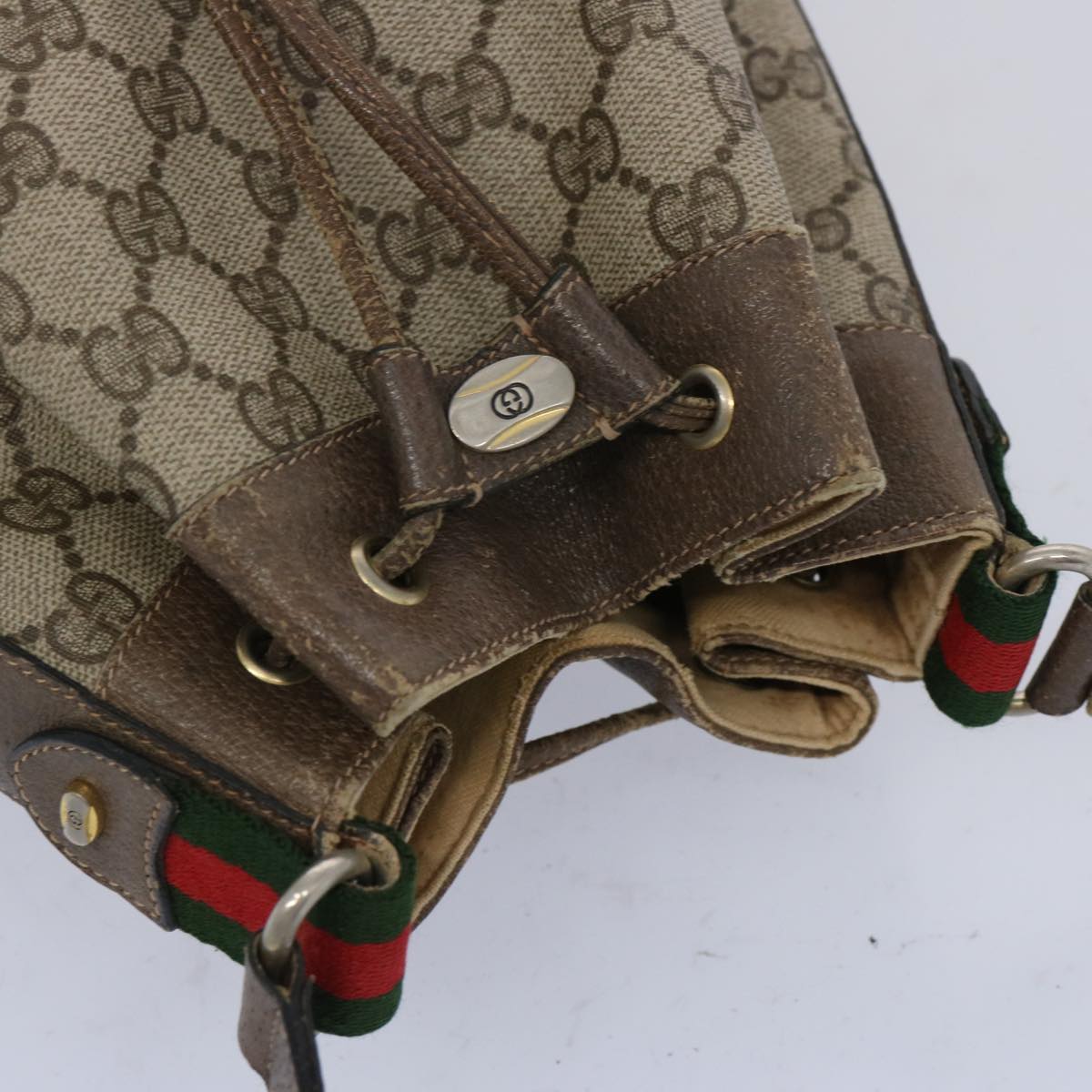 GUCCI GG Supreme Web Sherry Line Shoulder Bag Beige Green 41 02 034 Auth yk10500