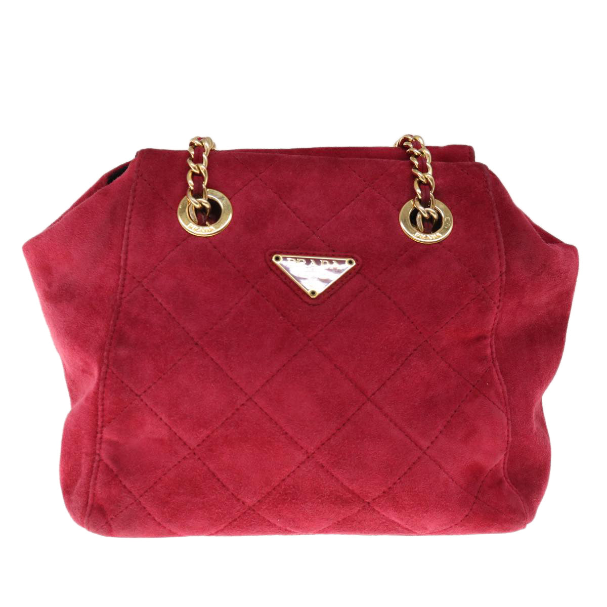 PRADA Quilted Chain Shoulder Bag Suede Red Auth yk10504