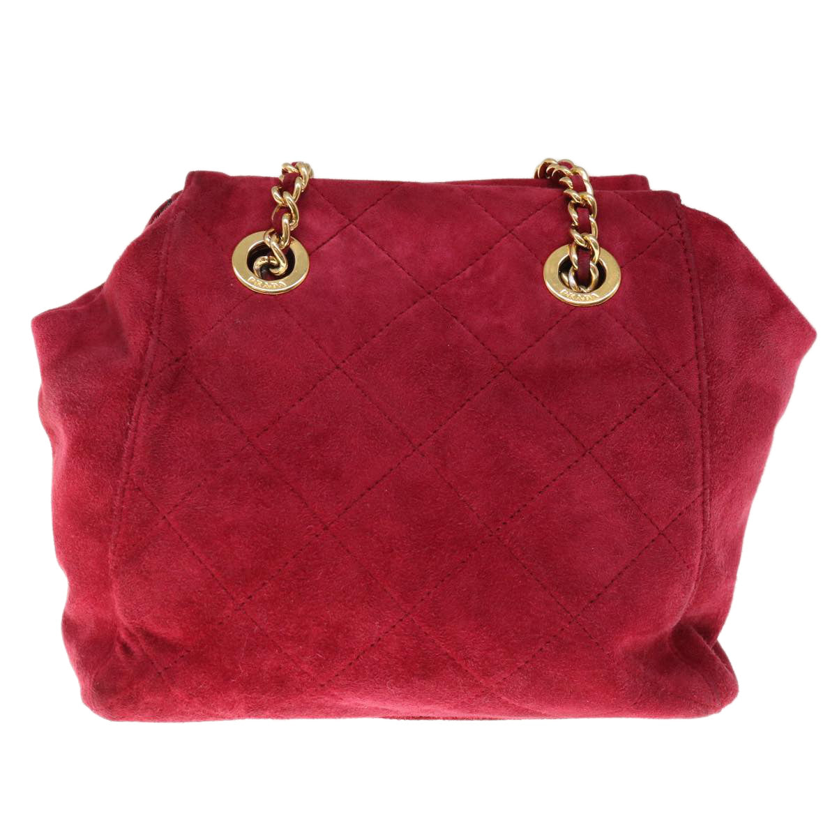 PRADA Quilted Chain Shoulder Bag Suede Red Auth yk10504