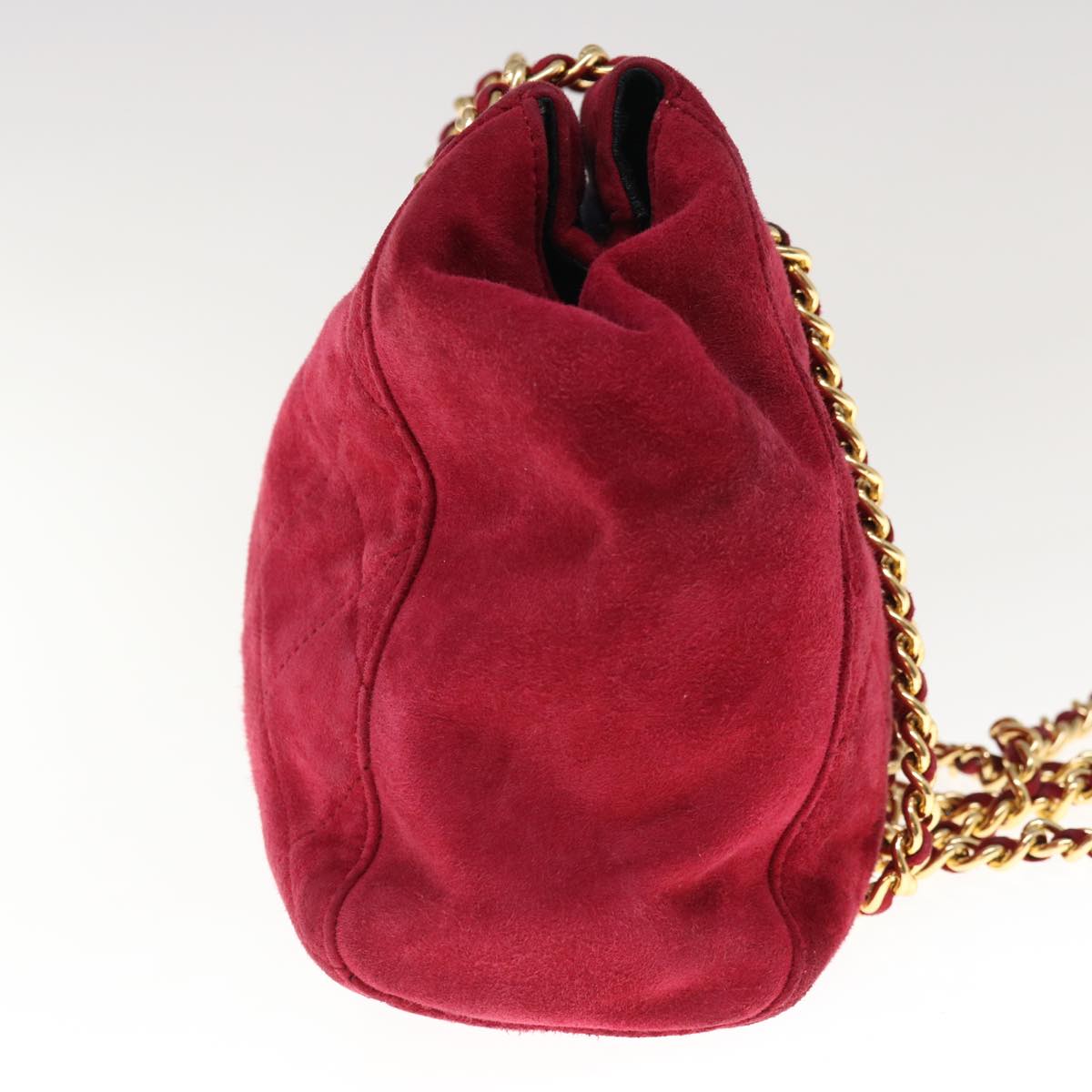 PRADA Quilted Chain Shoulder Bag Suede Red Auth yk10504