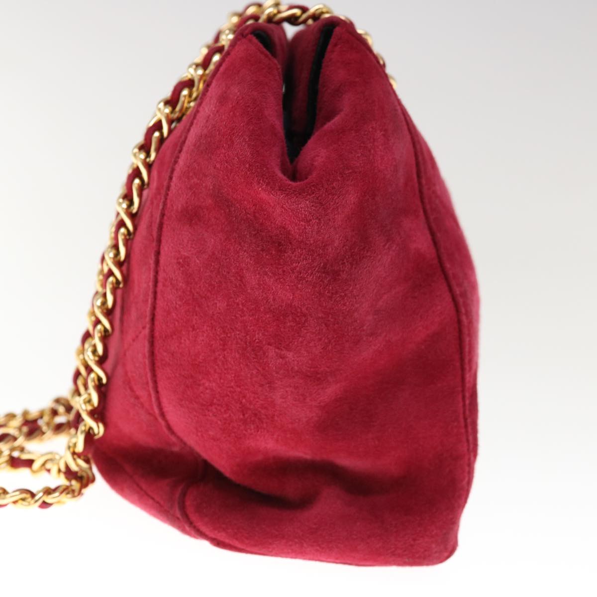 PRADA Quilted Chain Shoulder Bag Suede Red Auth yk10504