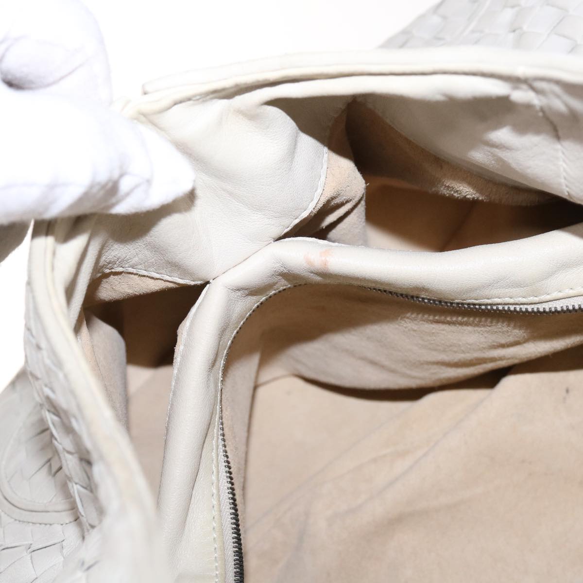 BOTTEGA VENETA INTRECCIATO Shoulder Bag Leather White Auth yk10508