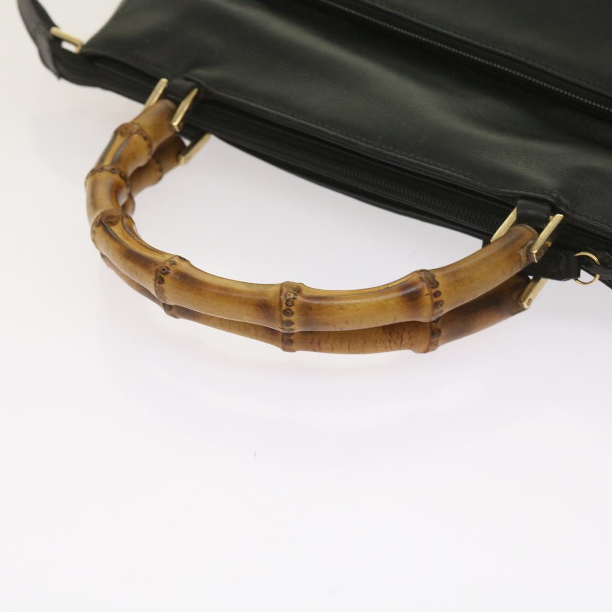 GUCCI Bamboo Shoulder Bag Leather 2way Black Auth yk10514