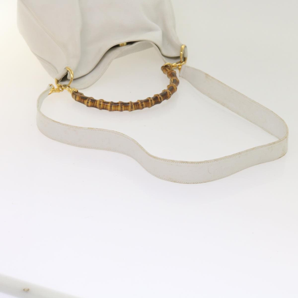 GUCCI Bamboo Shoulder Bag Leather 2way White Auth yk10515