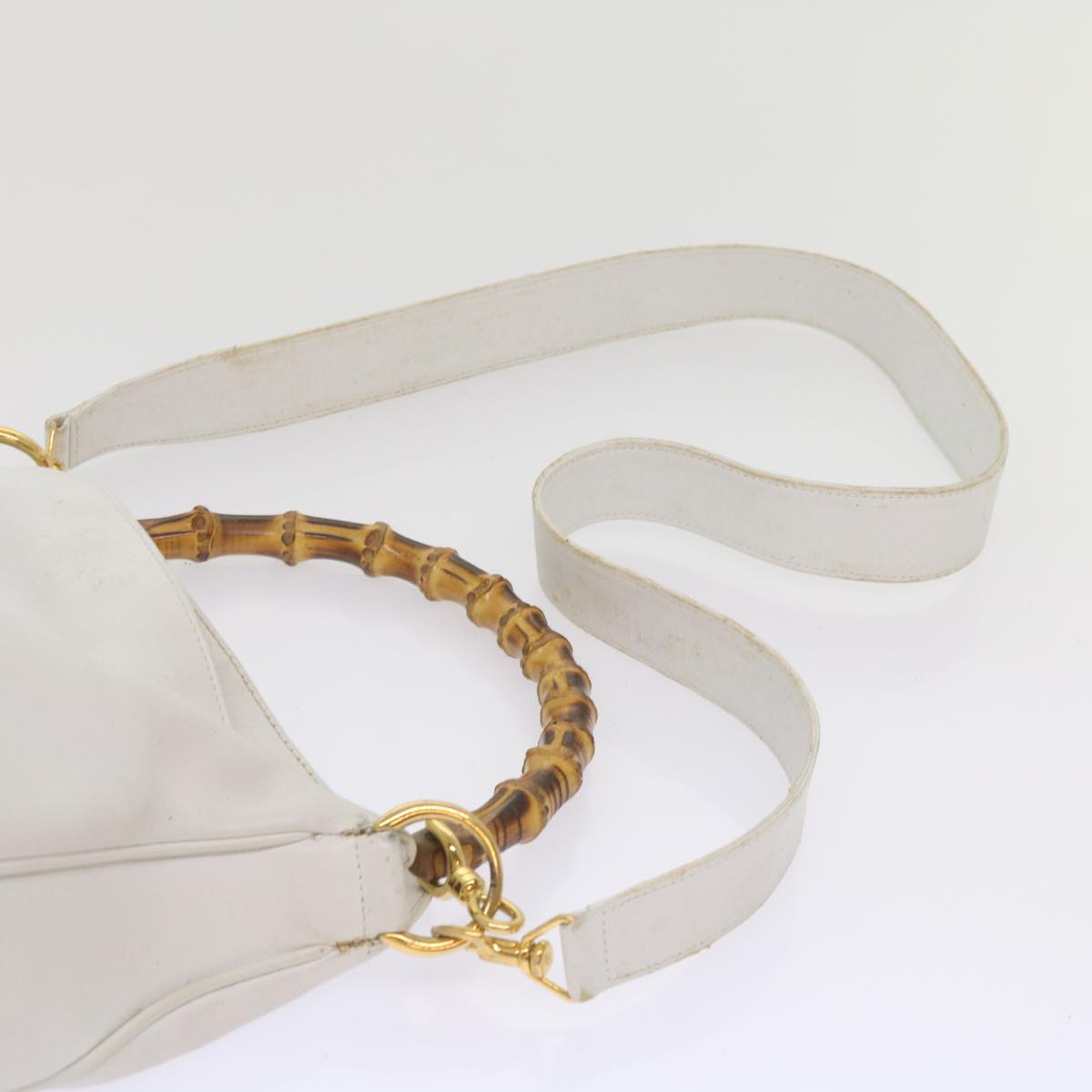 GUCCI Bamboo Shoulder Bag Leather 2way White Auth yk10515