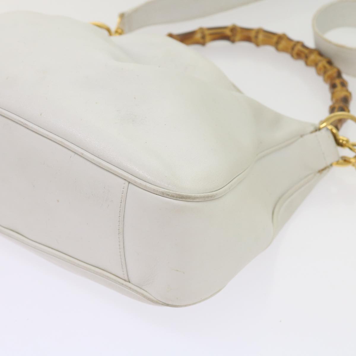 GUCCI Bamboo Shoulder Bag Leather 2way White Auth yk10515