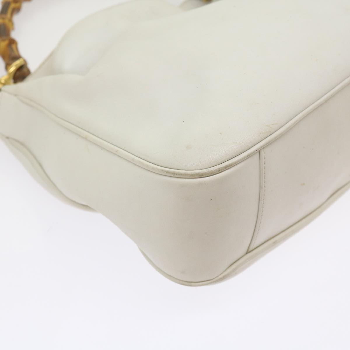 GUCCI Bamboo Shoulder Bag Leather 2way White Auth yk10515