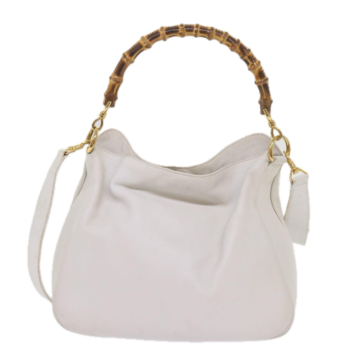 GUCCI Bamboo Shoulder Bag Leather 2way White Auth yk10515