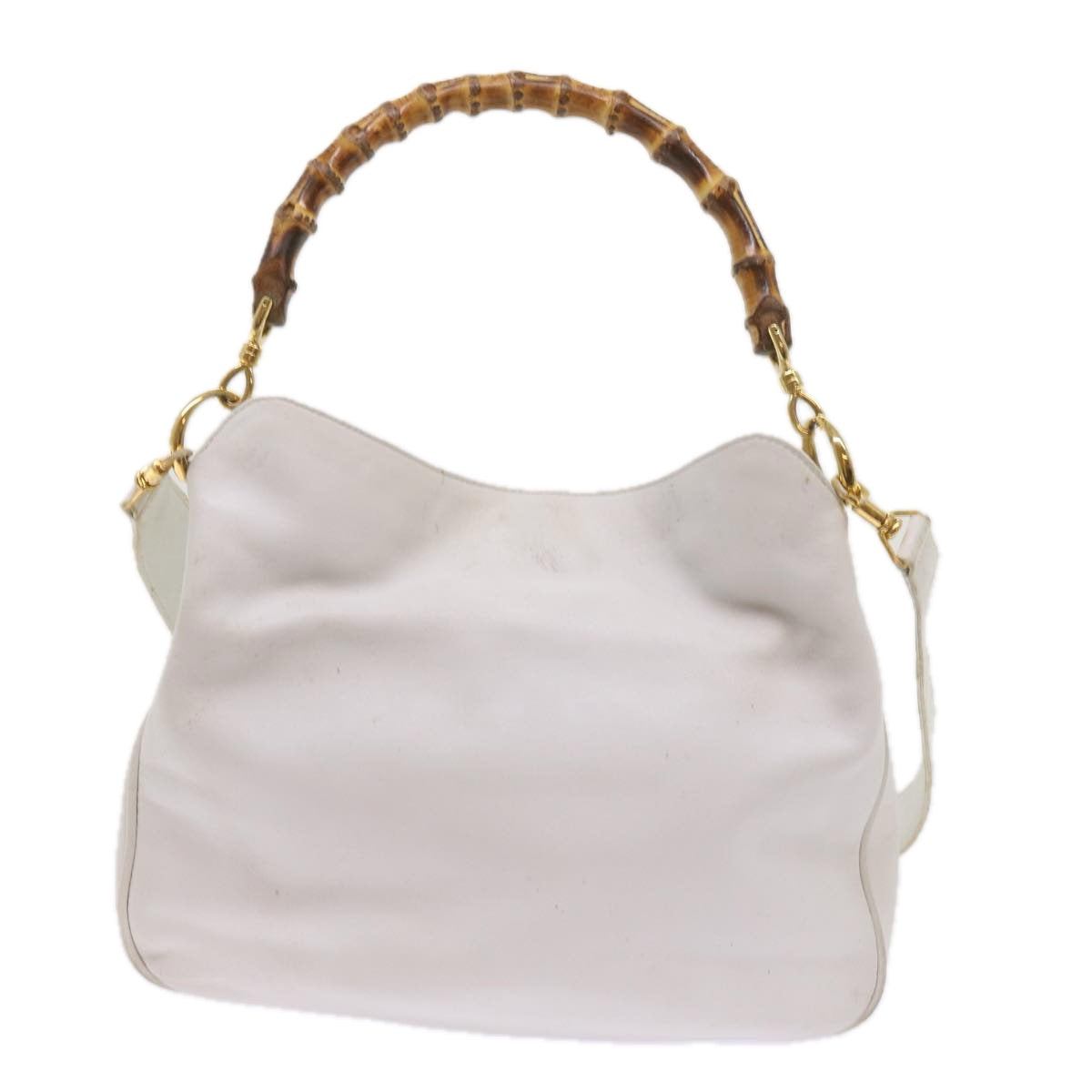 GUCCI Bamboo Shoulder Bag Leather 2way White Auth yk10515 - 0