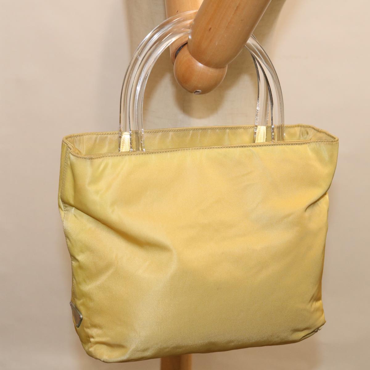 PRADA Hand Bag Nylon Yellow Auth yk10521