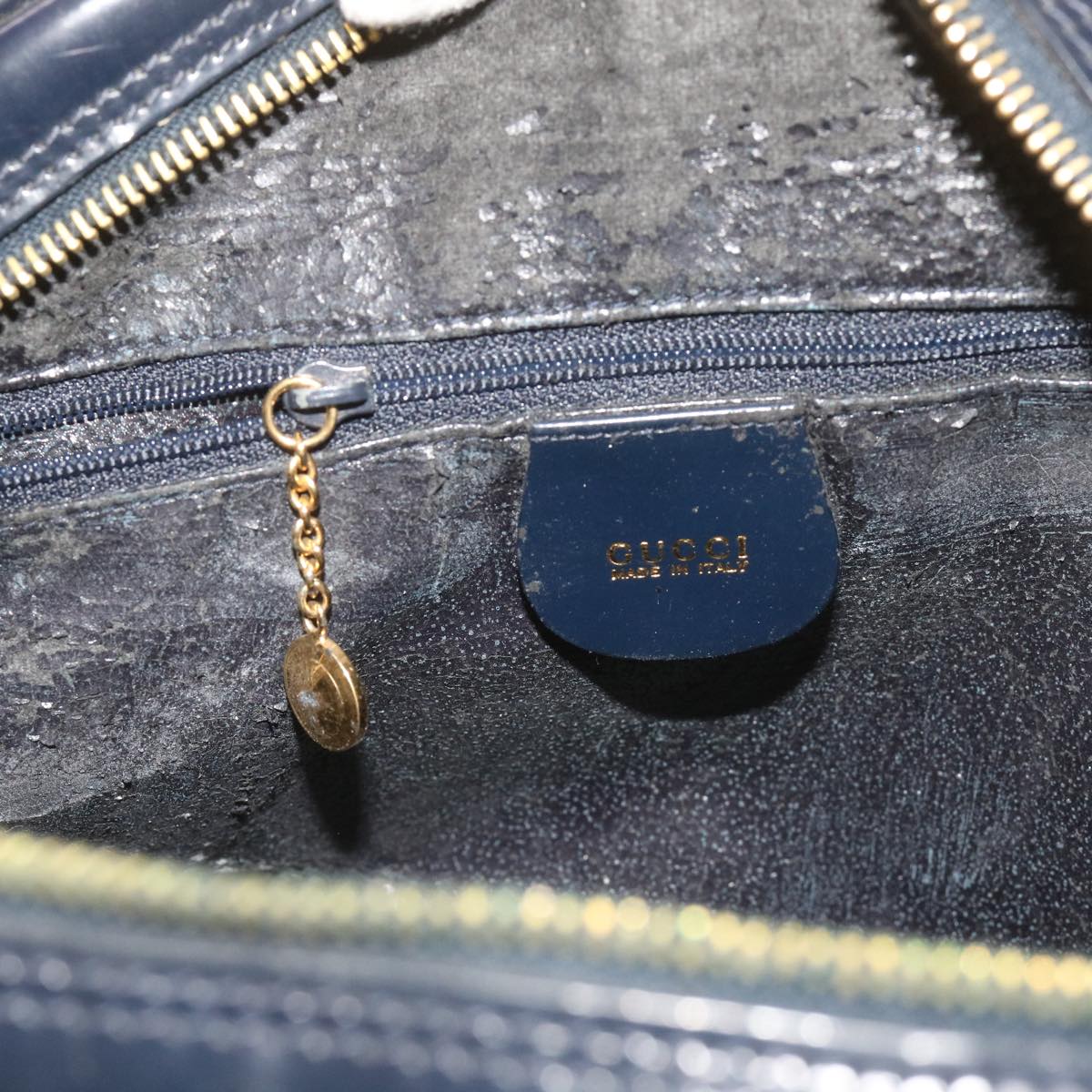 GUCCI Bamboo Shoulder Bag Patent Leather Navy Auth yk10523