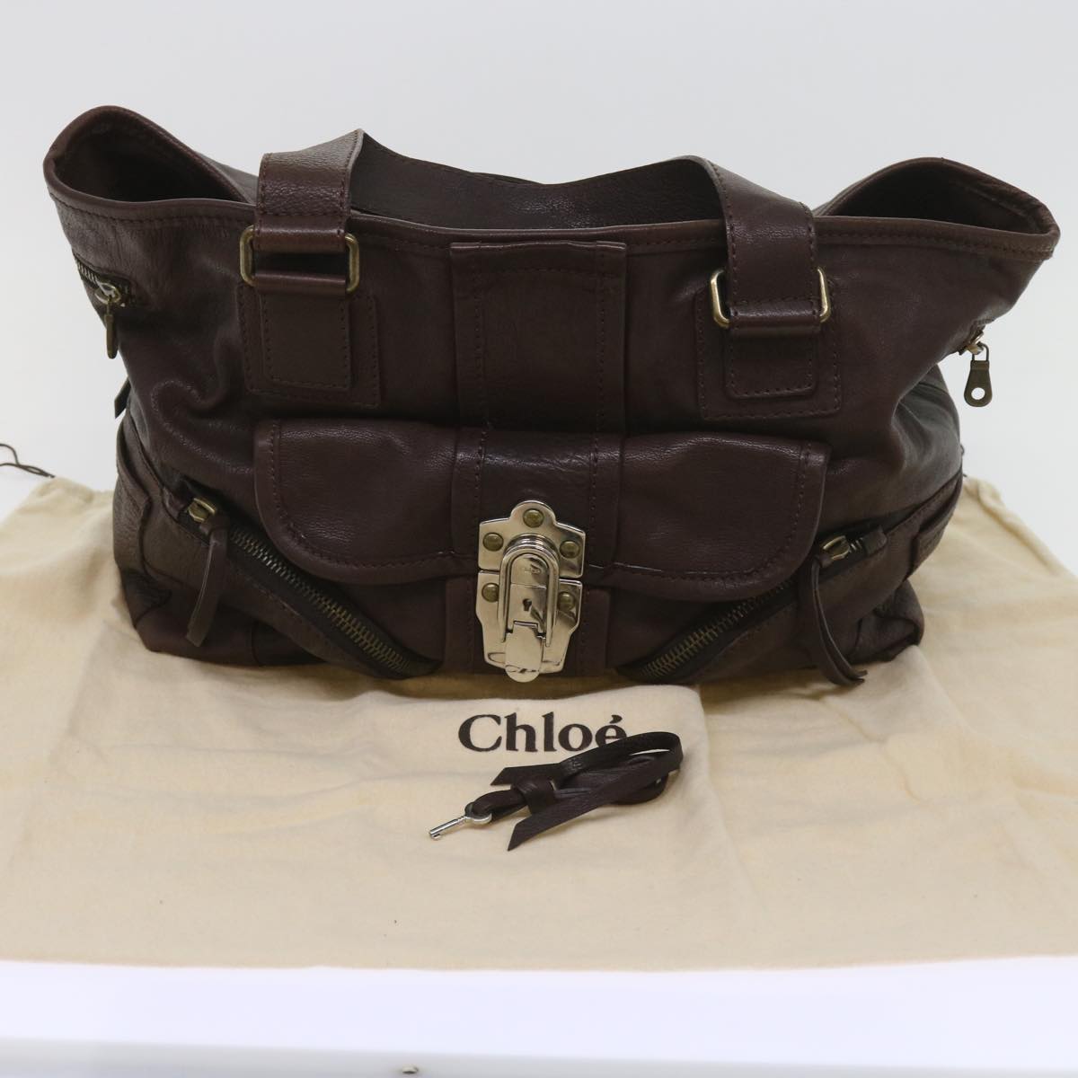 Chloe Tote Bag Leather Brown Auth yk10524