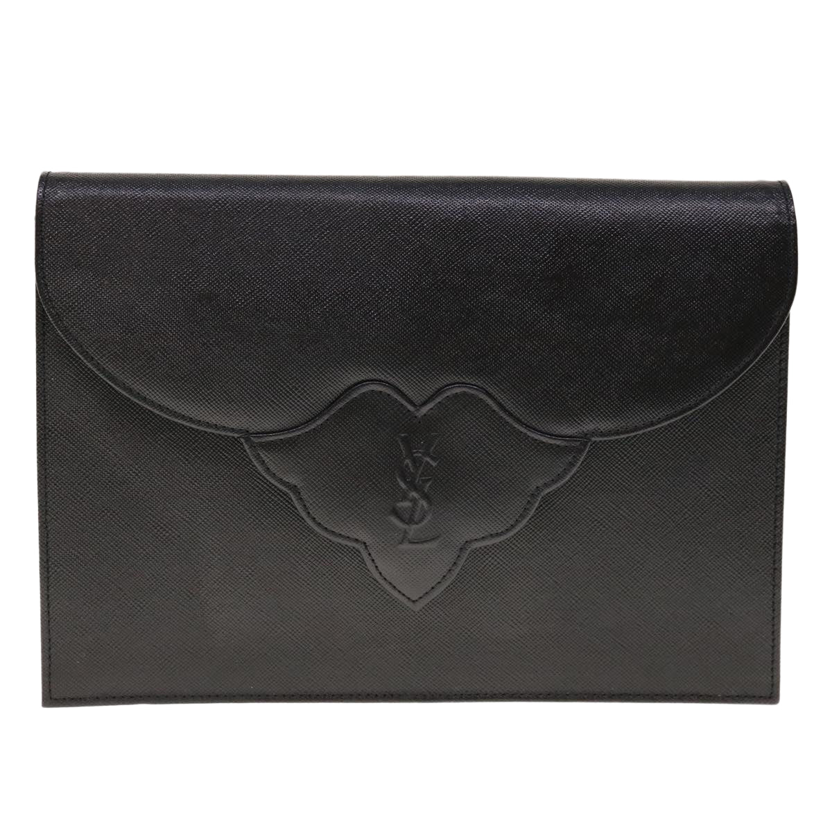 SAINT LAURENT Clutch Bag Leather Black Auth yk10525 - 0