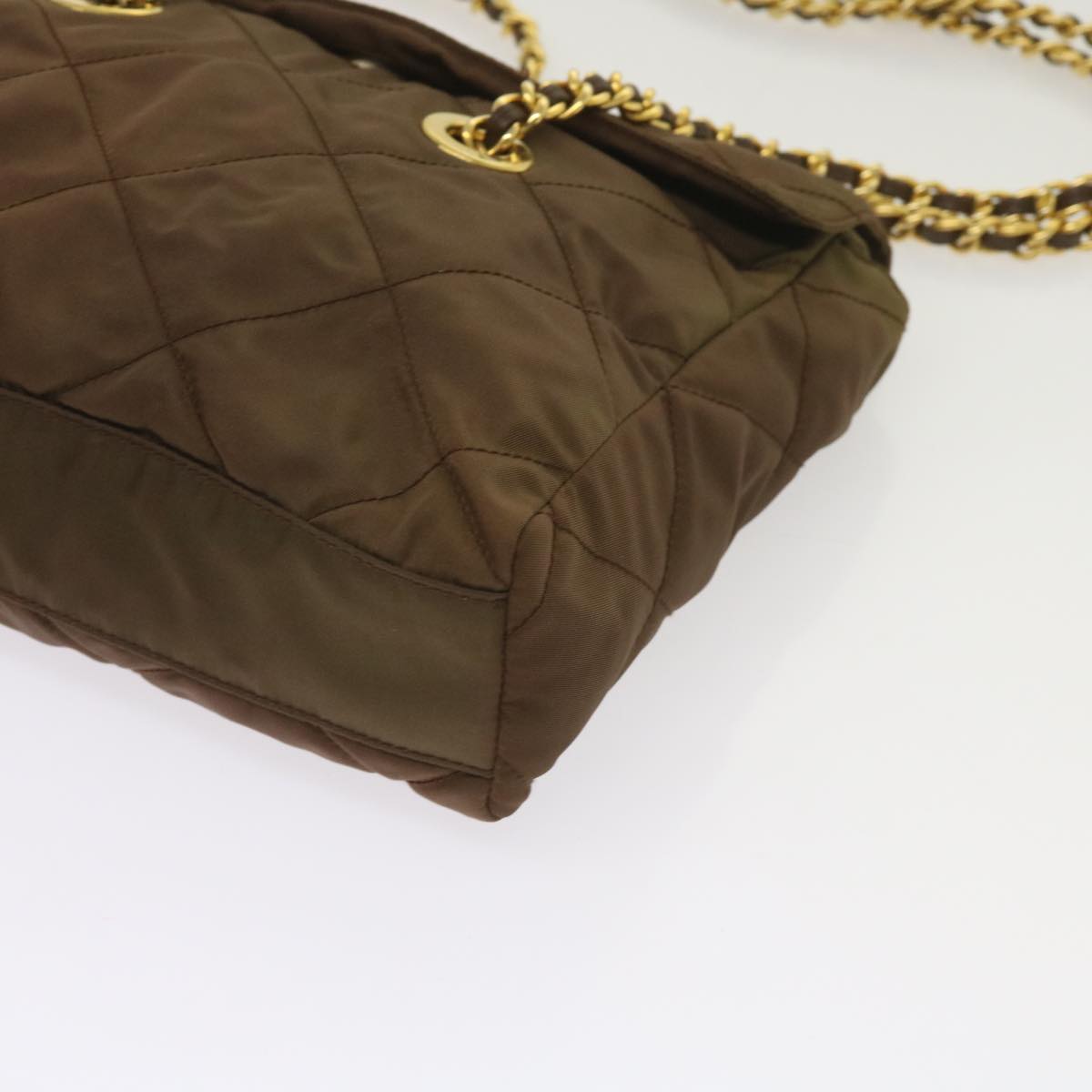 PRADA Quilted Chain Shoulder Bag Nylon Brown Auth yk10527