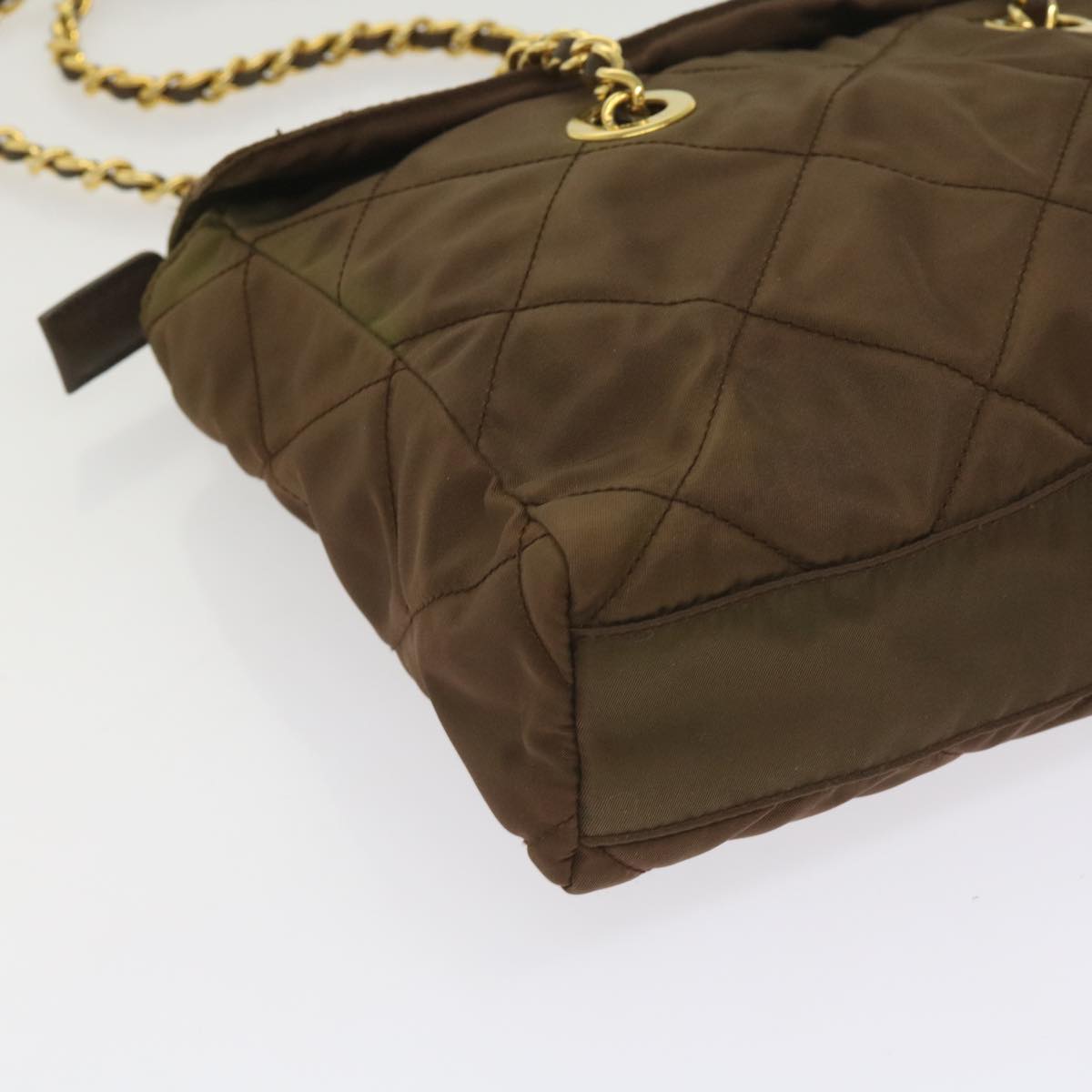 PRADA Quilted Chain Shoulder Bag Nylon Brown Auth yk10527