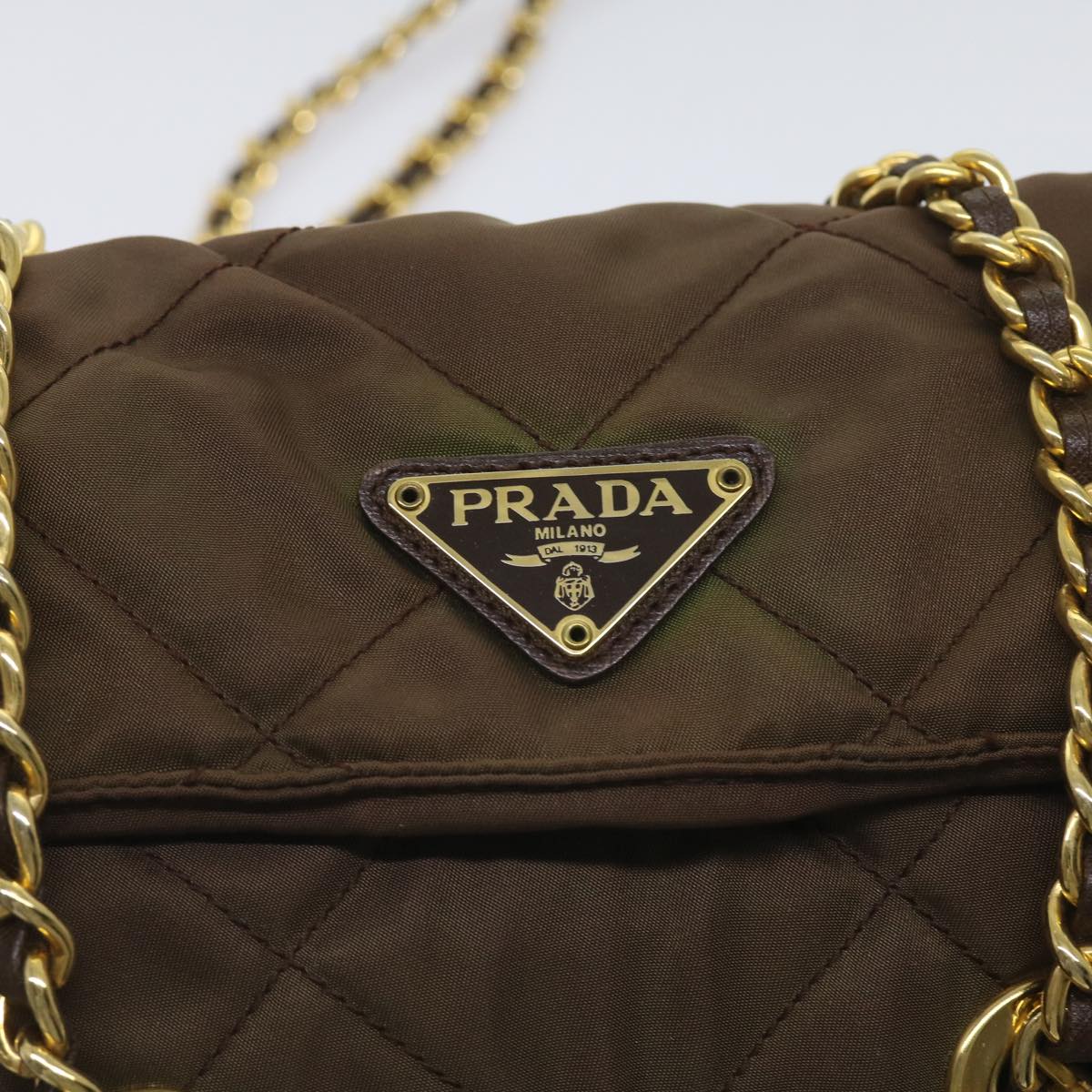 PRADA Quilted Chain Shoulder Bag Nylon Brown Auth yk10527