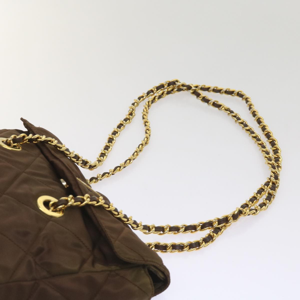 PRADA Quilted Chain Shoulder Bag Nylon Brown Auth yk10527