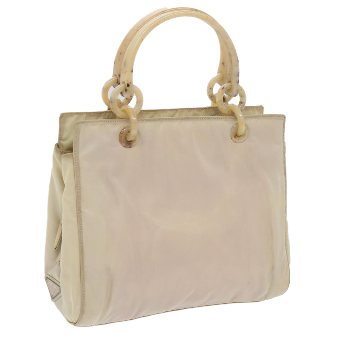 PRADA Chain Hand Bag Nylon Beige Auth yk10528