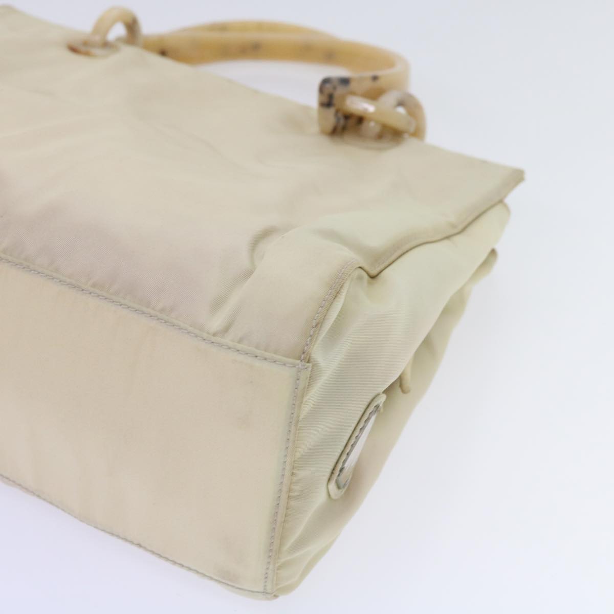 PRADA Chain Hand Bag Nylon Beige Auth yk10528