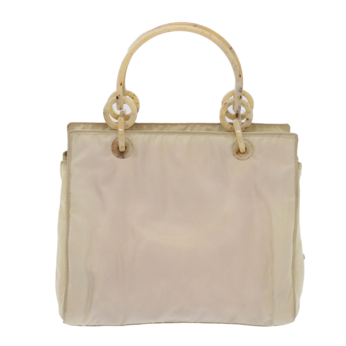 PRADA Chain Hand Bag Nylon Beige Auth yk10528