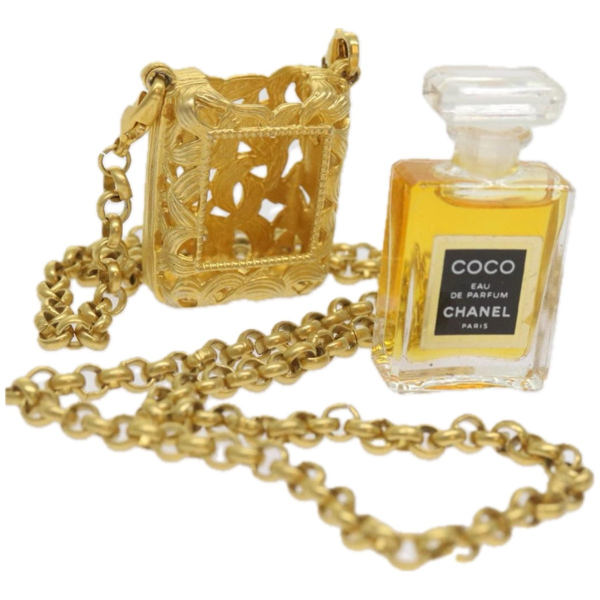 CHANEL Perfume Necklace Gold Tone CC Auth yk10532
