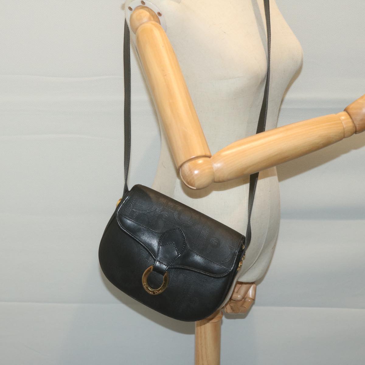 Christian Dior Trotter Canvas Shoulder Bag Black Auth yk10545