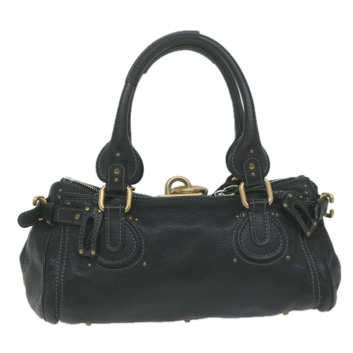 Chloe Paddington Shoulder Bag Leather Black Auth yk10546
