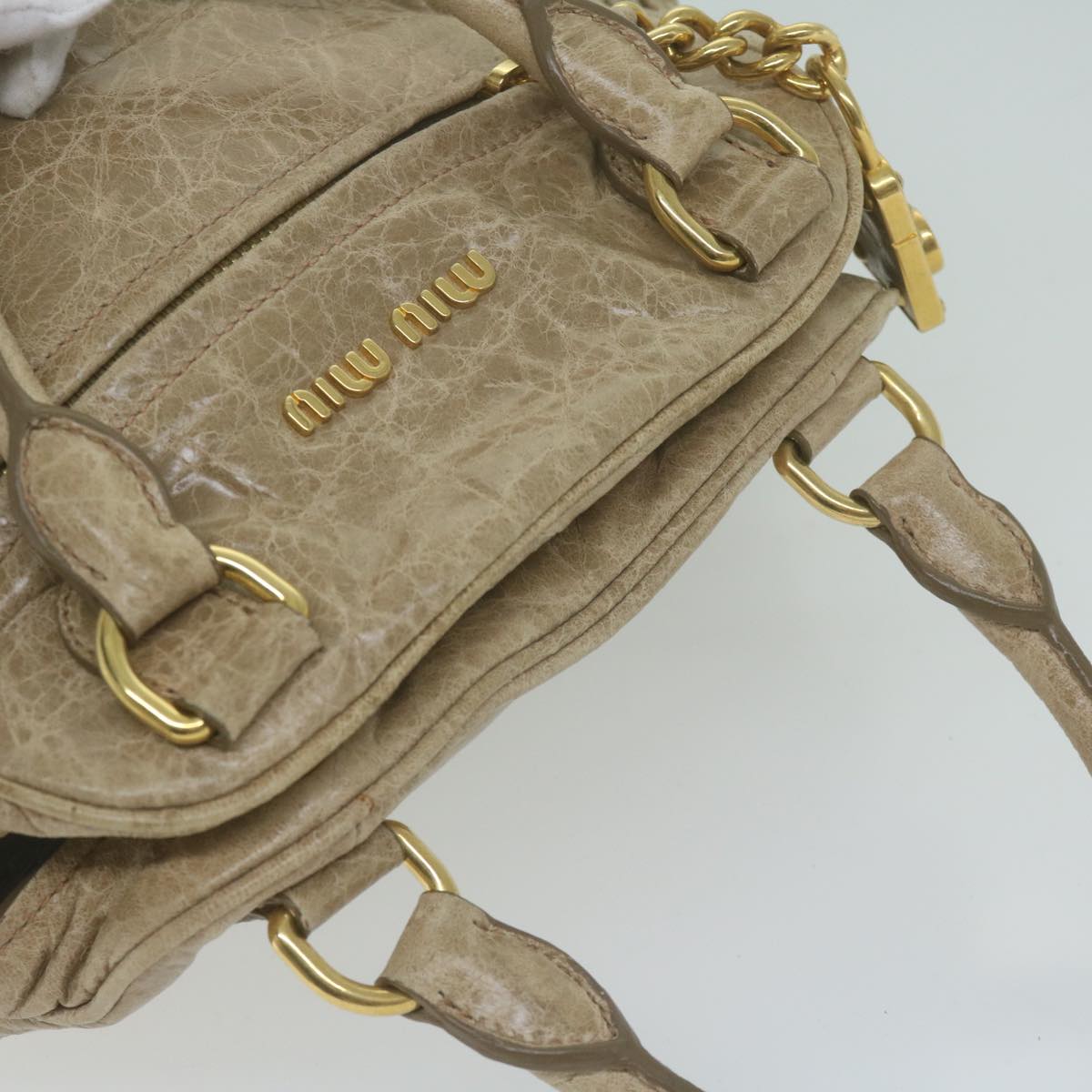 Miu Miu Hand Bag Leather 2way Beige Auth yk10550