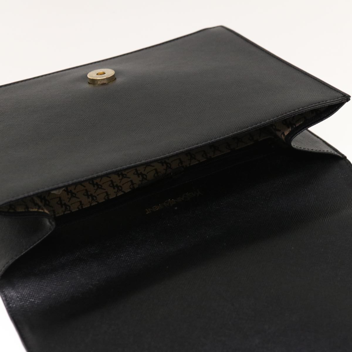SAINT LAURENT Clutch Bag Leather Black Auth yk10564