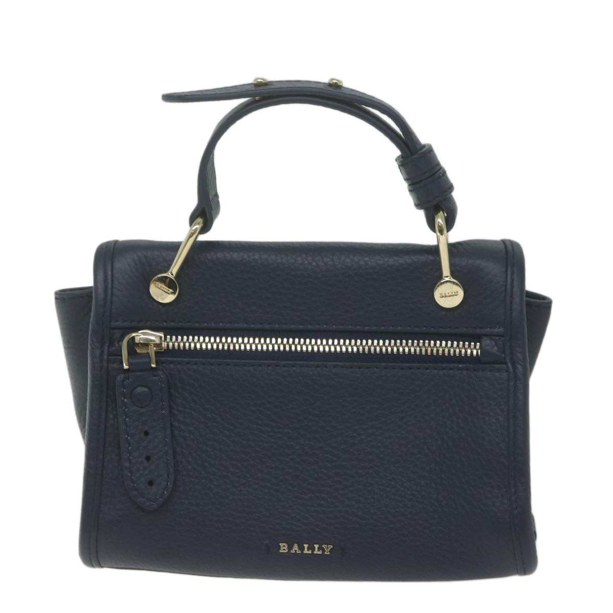 BALLY Shoulder Bag Leather 2way Navy Auth yk10576