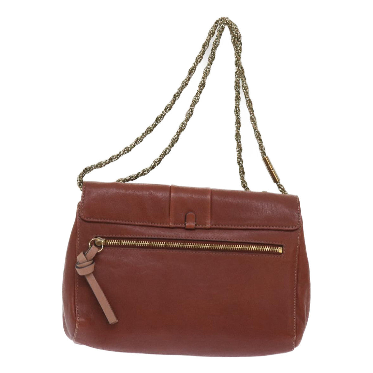 Chloe Ribbon Chain Shoulder Bag Leather Brown Auth yk10580 - 0