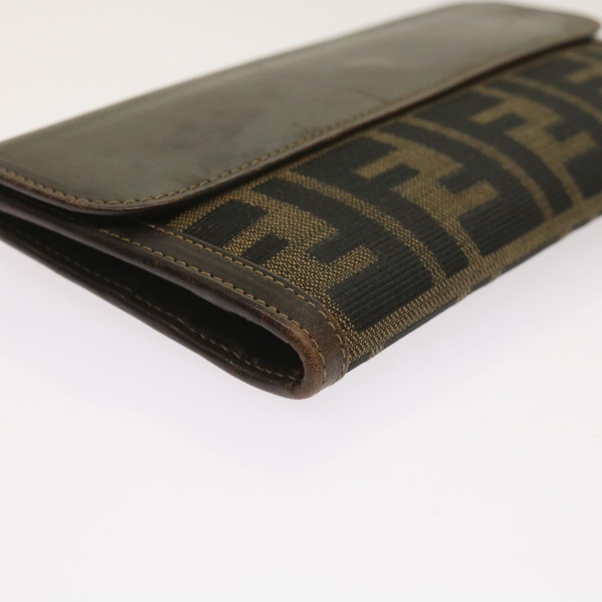 FENDI Zucca Canvas Long Wallet Black Brown Auth yk10582