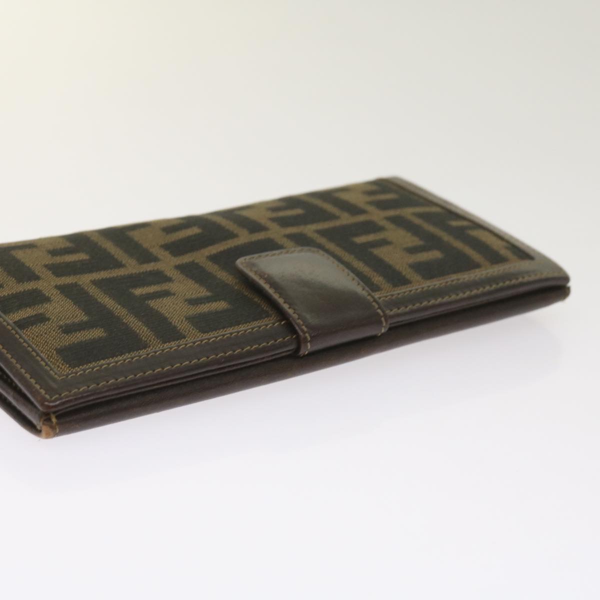 FENDI Zucca Canvas Long Wallet Black Brown Auth yk10582