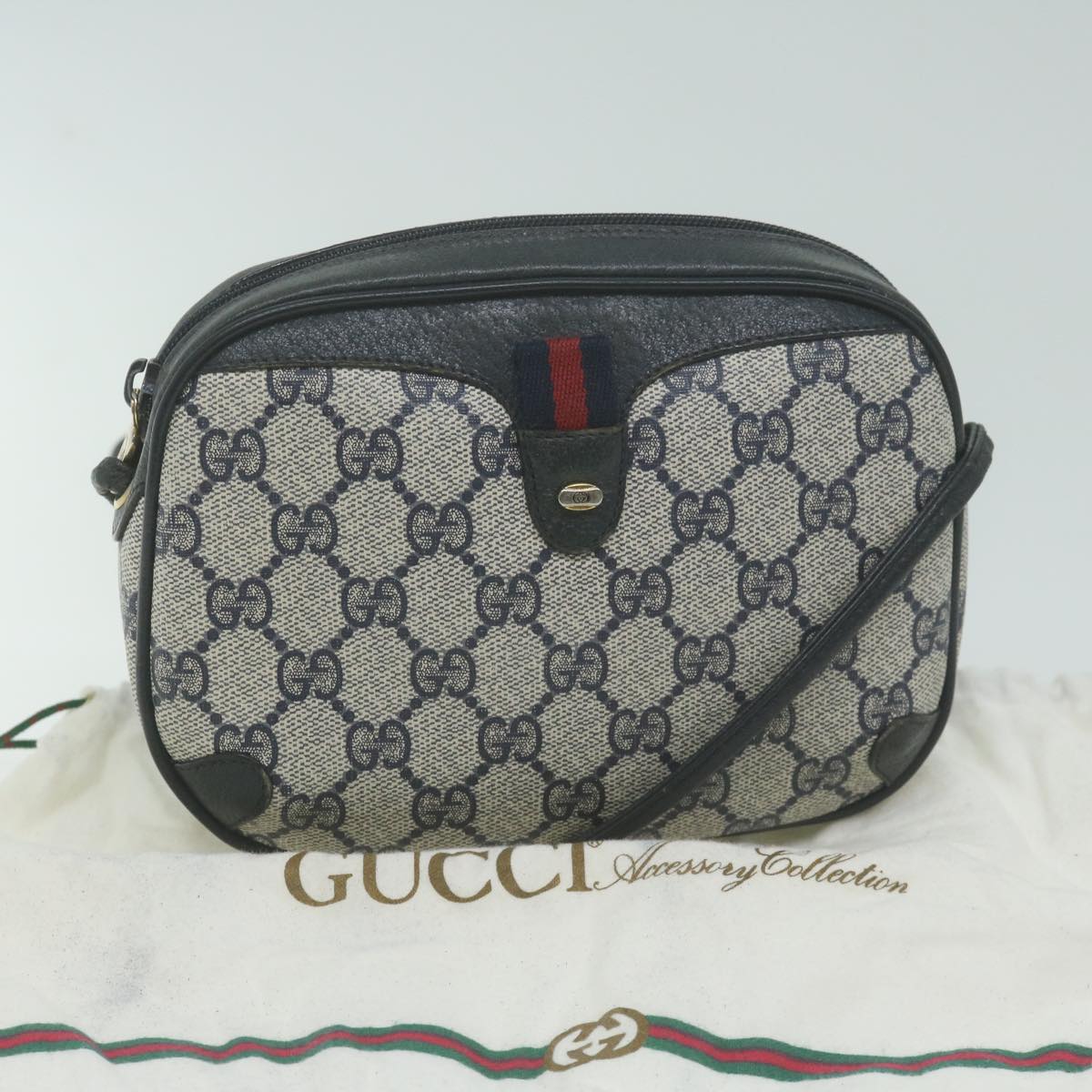 GUCCI GG Supreme Sherry Line Shoulder Bag PVC Red Navy 89 02 066 Auth yk10601