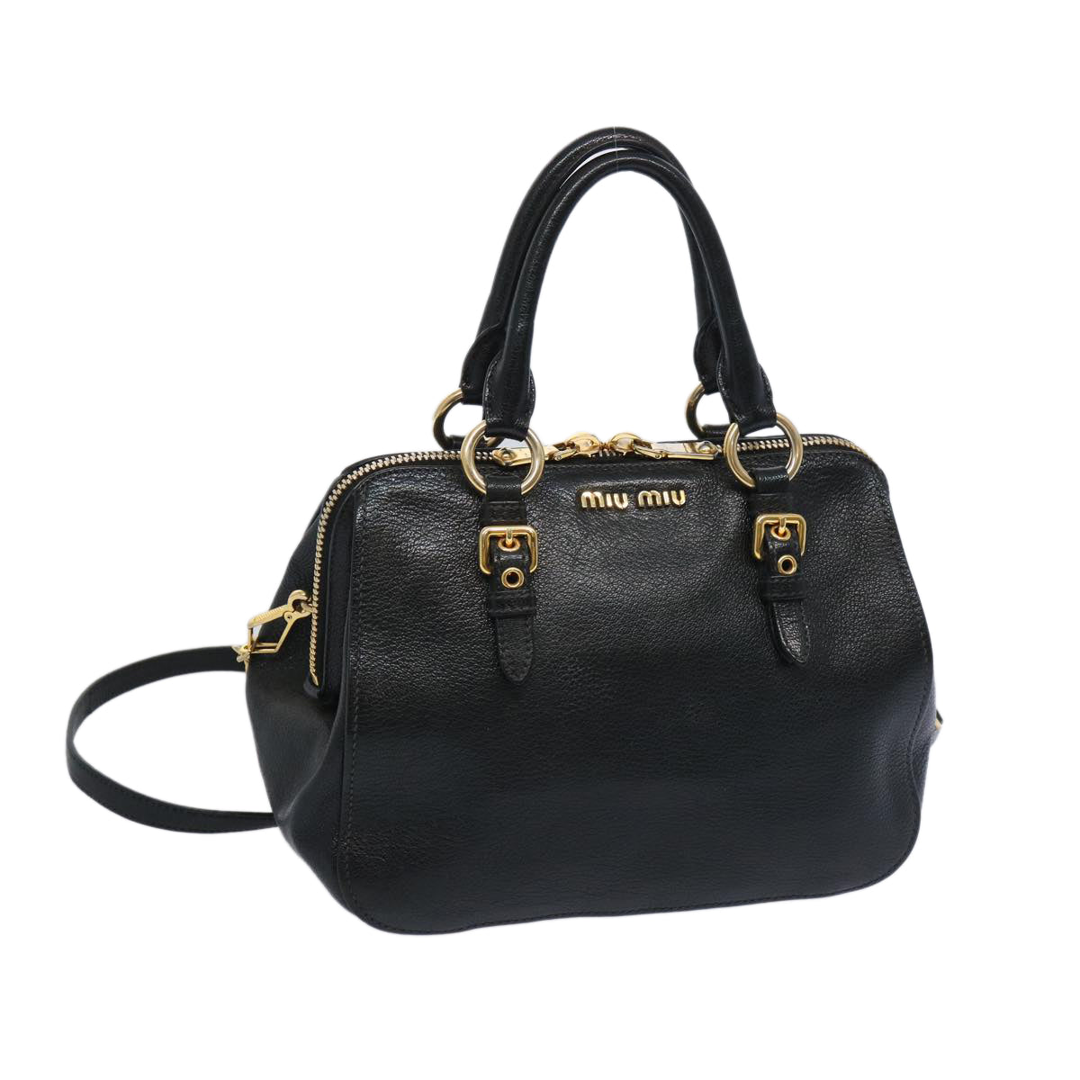 Miu Miu Madras Hand Bag Leather 2way Black Auth yk10608