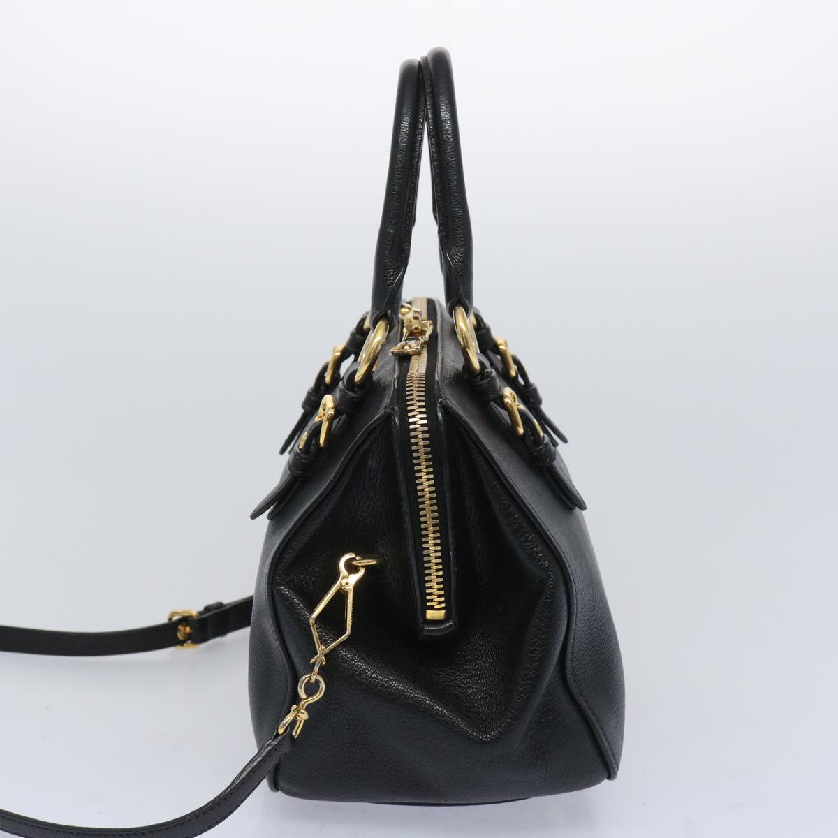 Miu Miu Madras Hand Bag Leather 2way Black Auth yk10608