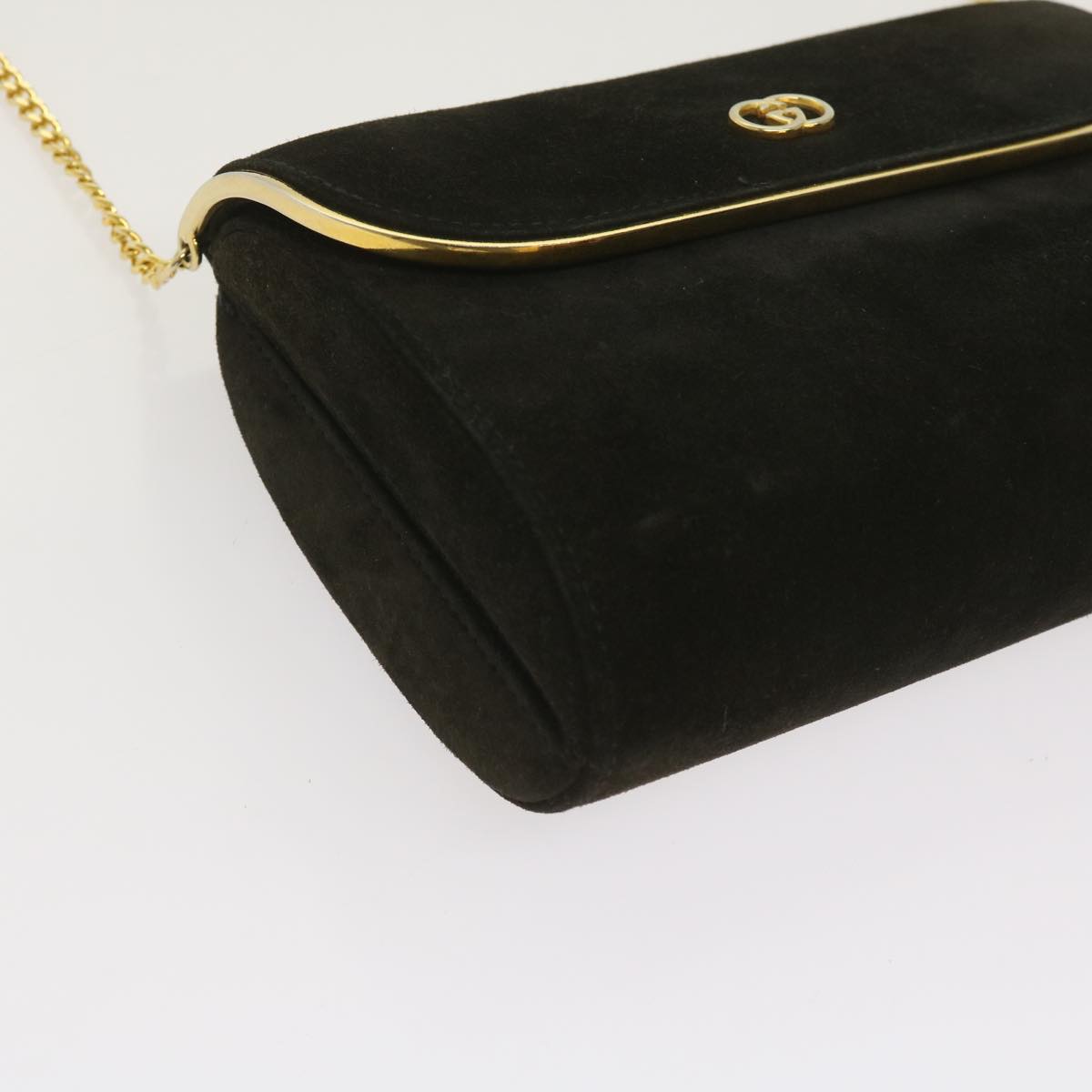 GUCCI Interlocking Chain Shoulder Bag Suede Black Auth yk10611