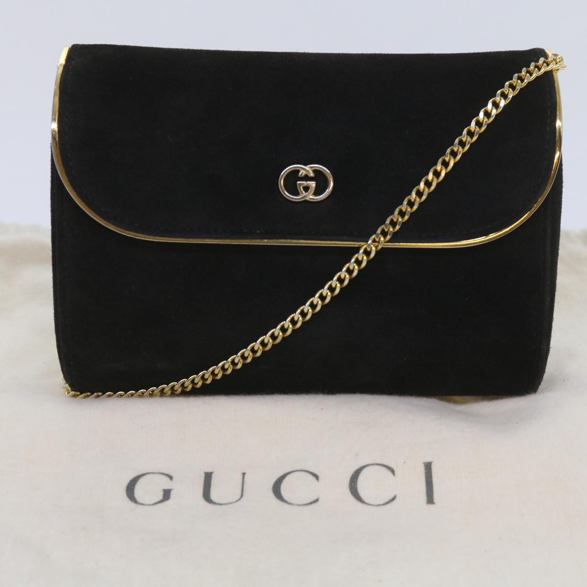 GUCCI Interlocking Chain Shoulder Bag Suede Black Auth yk10611