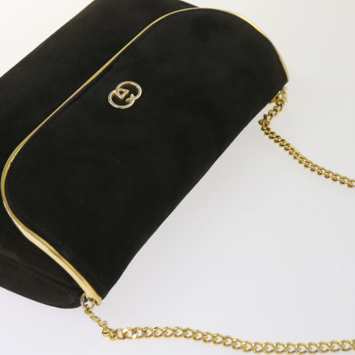 GUCCI Interlocking Chain Shoulder Bag Suede Black Auth yk10611