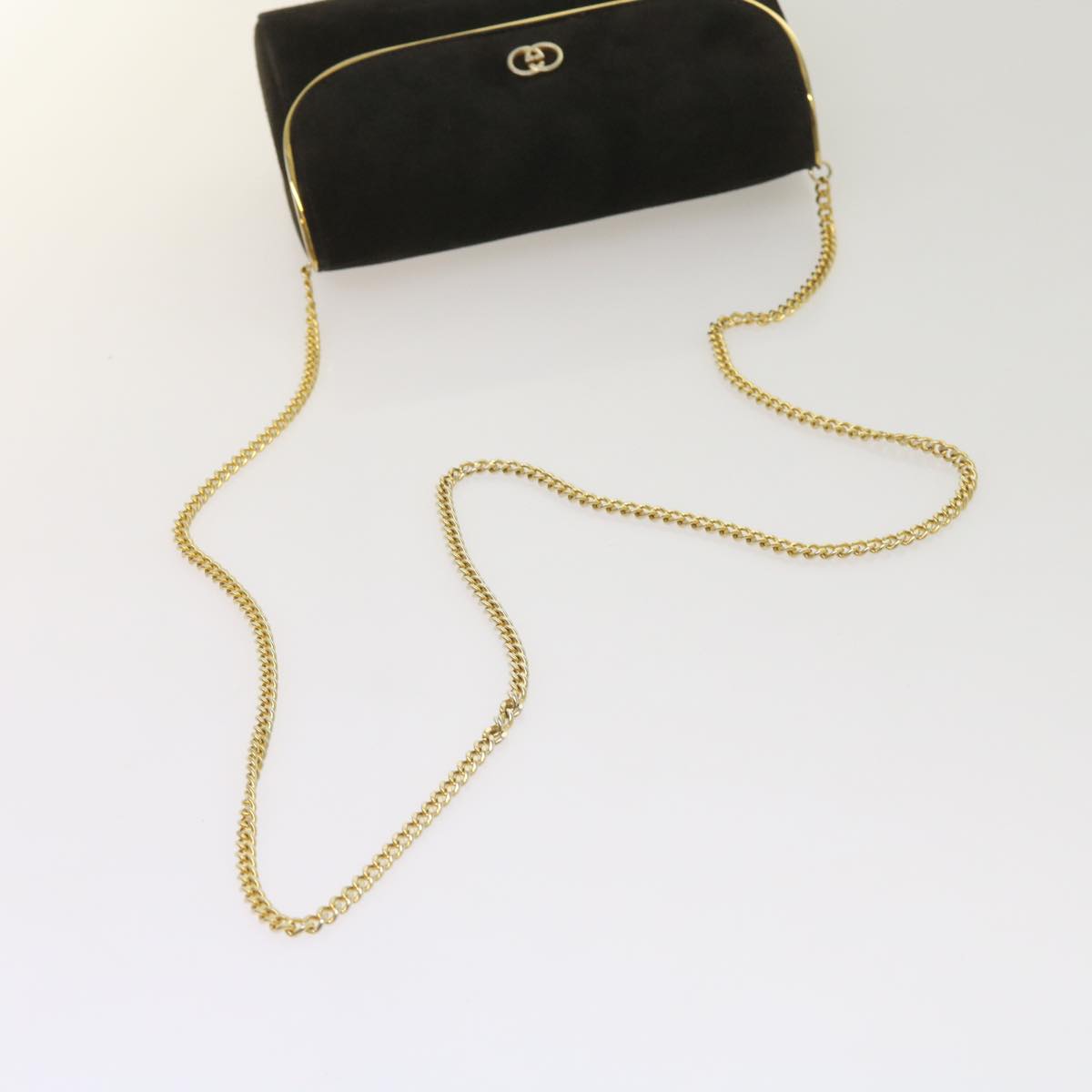 GUCCI Interlocking Chain Shoulder Bag Suede Black Auth yk10611