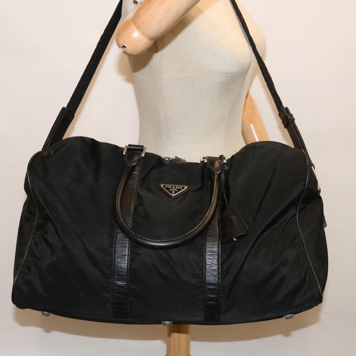 PRADA Boston Bag Nylon 2way Black Auth yk10625