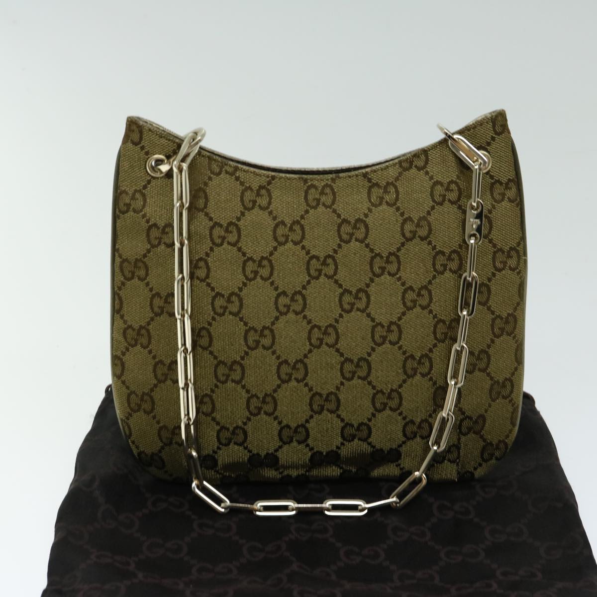 GUCCI GG Canvas Chain Shoulder Bag Gold Tone 001 4170 Auth yk10676A