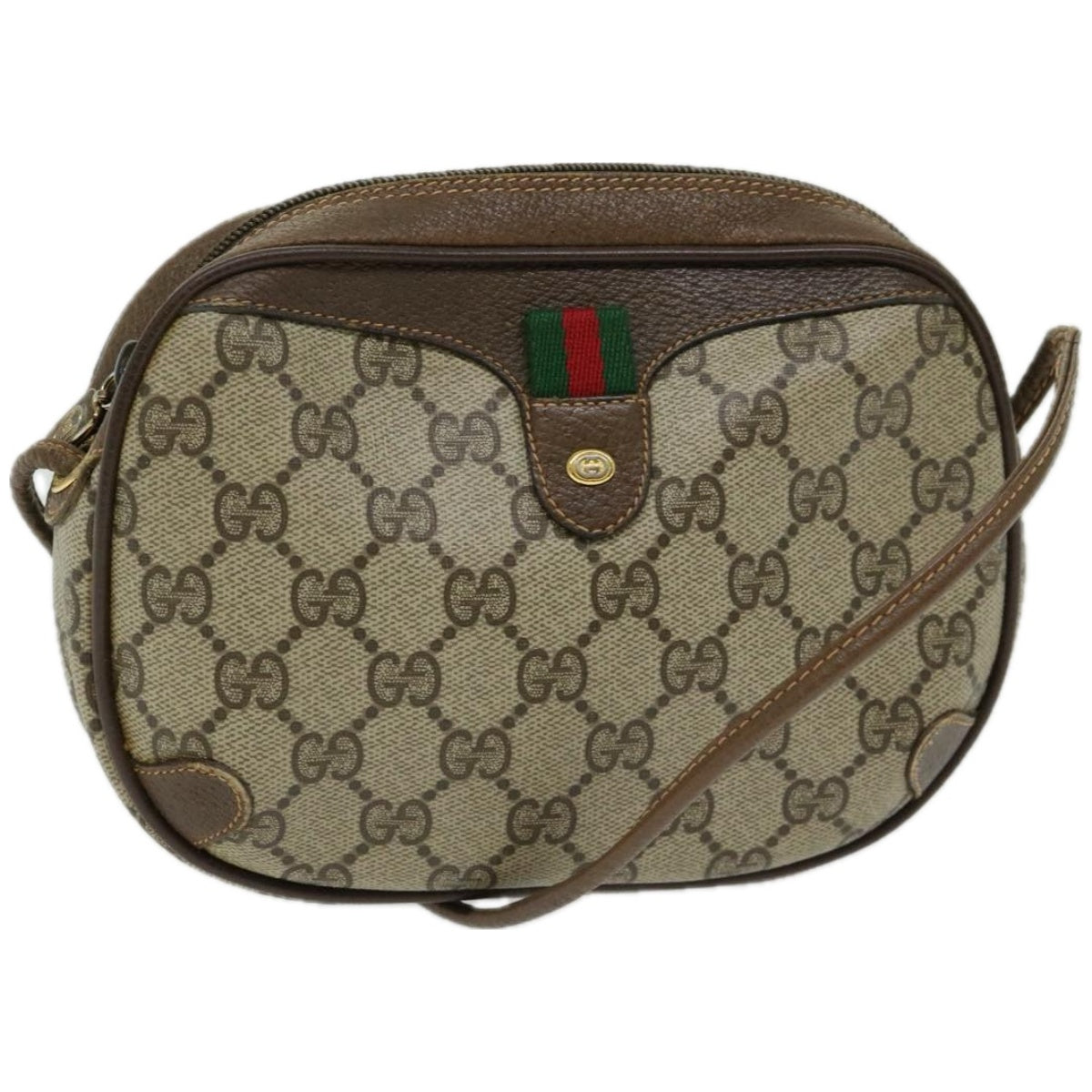 GUCCI GG Supreme Web Sherry Line Shoulder Bag PVC Beige 156 02 066 Auth yk10732