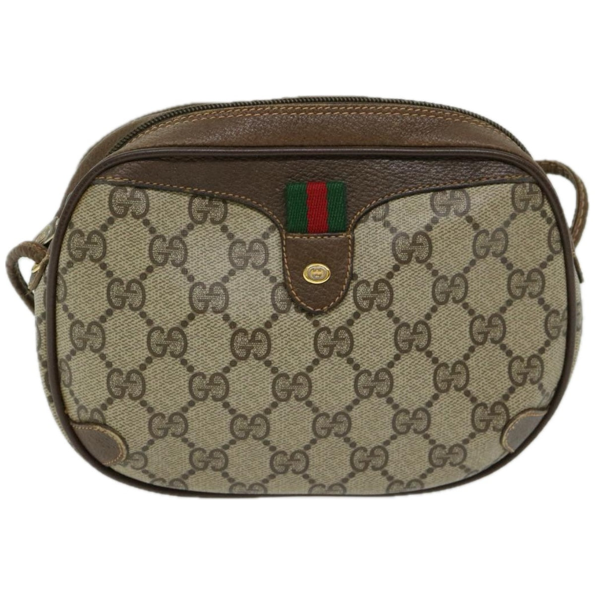 GUCCI GG Supreme Web Sherry Line Shoulder Bag PVC Beige 156 02 066 Auth yk10732